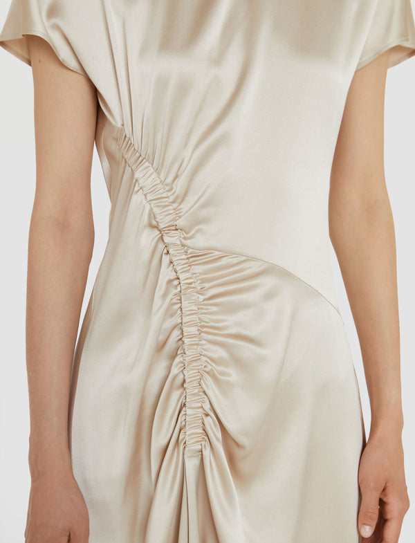 Joseph Geegee Ruched Silk Satin Dress Quail
