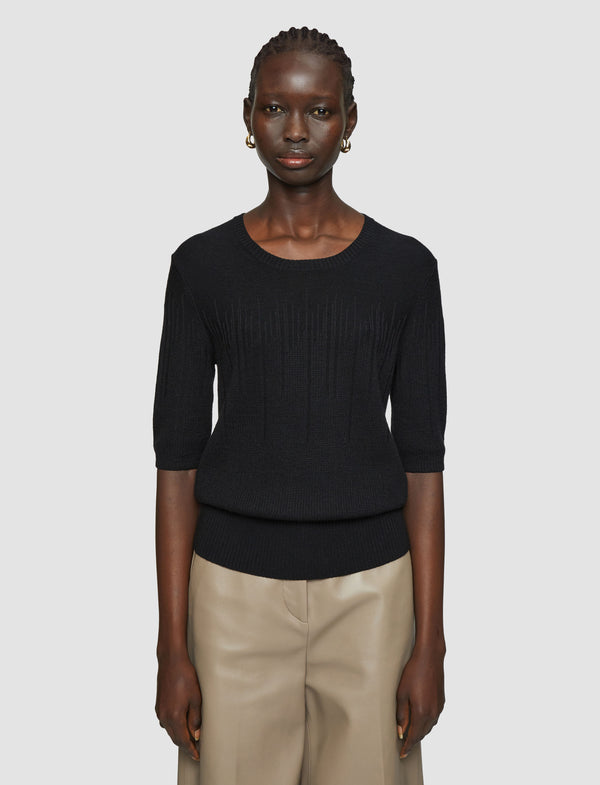 Joseph Gradient Stitch Round Neck Top Black