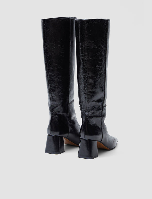 Joseph Heeled Knee High Patent Leather Boots Black