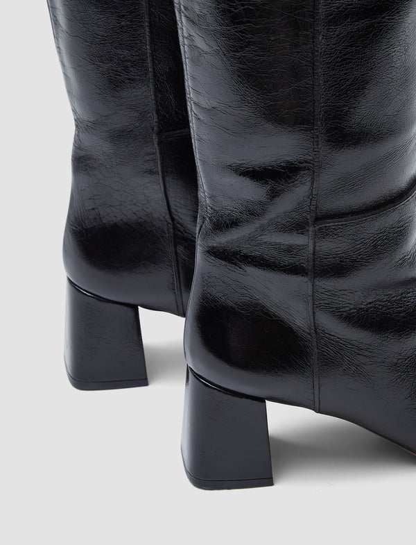 Joseph Heeled Knee High Patent Leather Boots Black