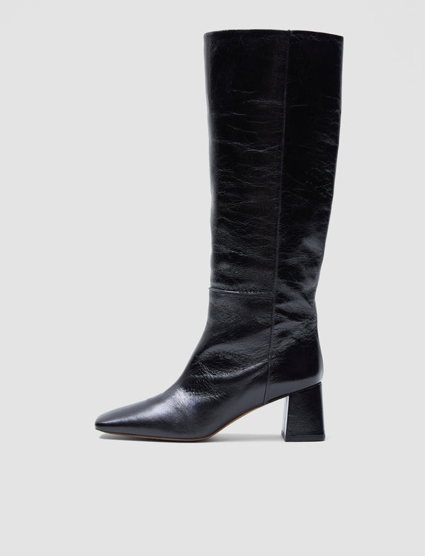 joseph Heeled Knee High Patent Leather Boots Black