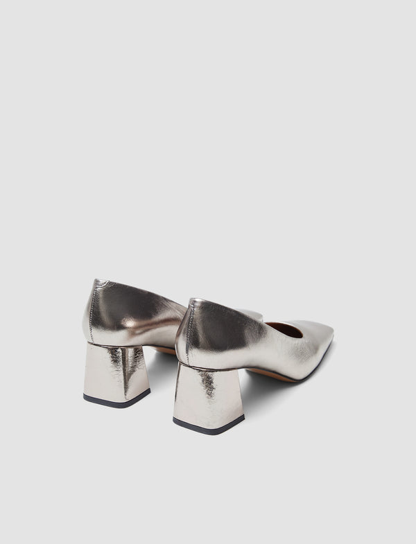 Joseph Heeled Metallic Leather Shoes Gunmetal