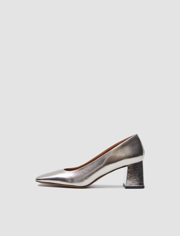 joseph Heeled Metallic Leather Shoes Gunmetal
