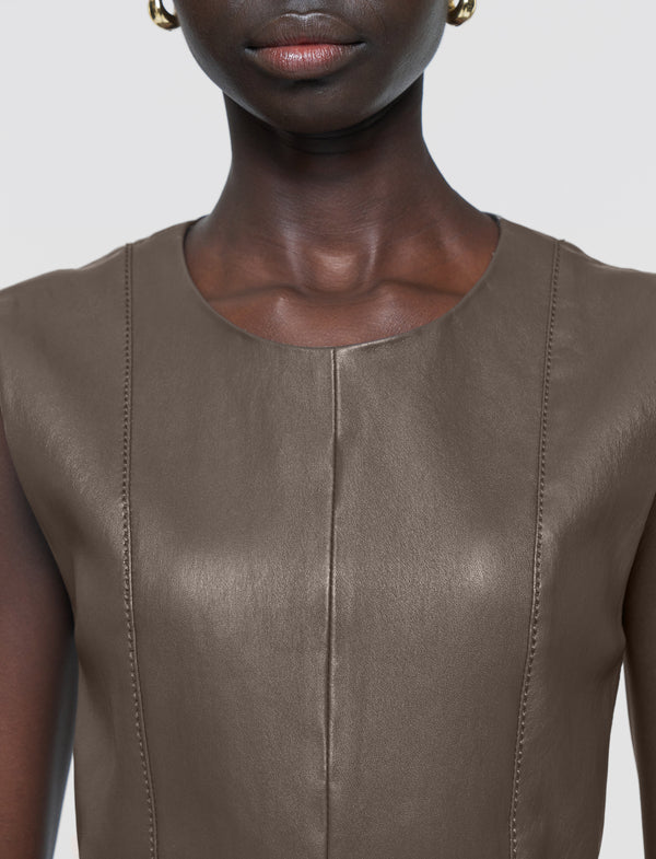 Joseph Heidi Leather Stretch Dress Mushroom