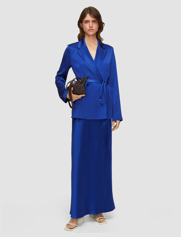 Joseph Isaak Long Silk Satin Skirt Cobalt