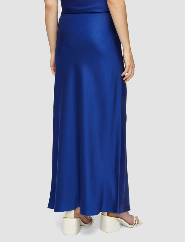 Joseph Isaak Long Silk Satin Skirt Cobalt
