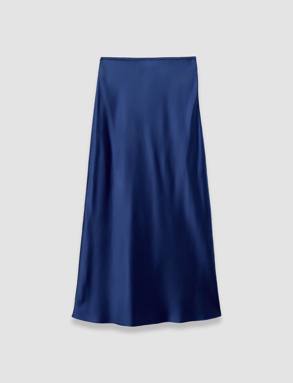 joseph Isaak Long Silk Satin Skirt Cobalt