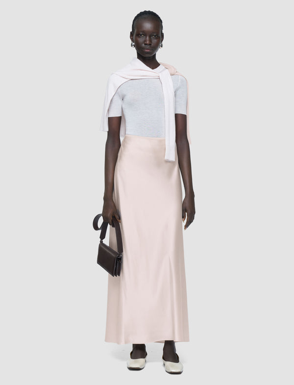 Joseph Isaak Long Silk Satin Skirt Rose