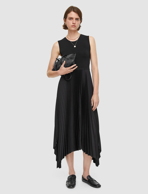 Joseph Knit Weave Plissé Dera Dress Black