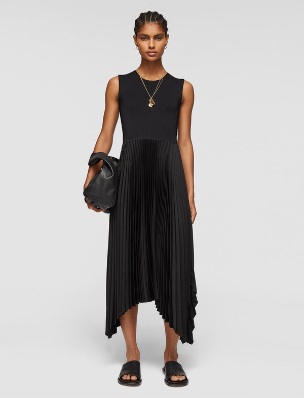 Joseph Knit Weave Plissé Dera Dress Black