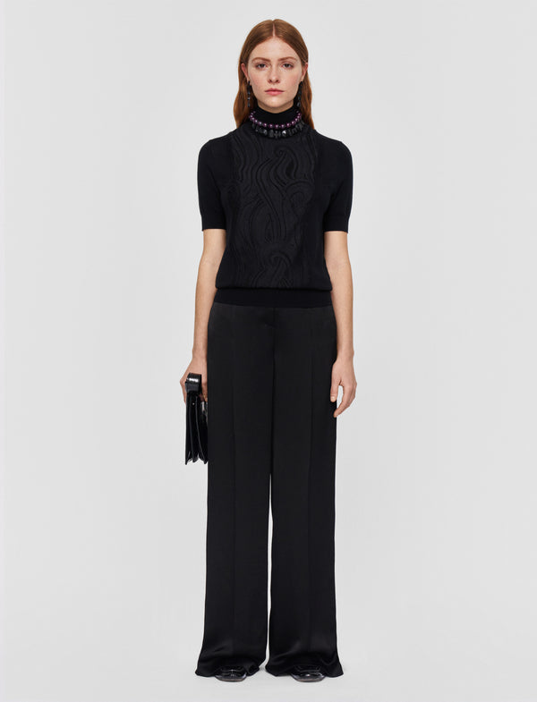 Joseph Lace Knit Mock Neck Top Black