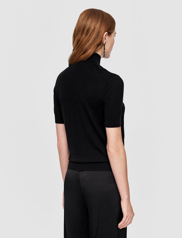 Joseph Lace Knit Mock Neck Top Black