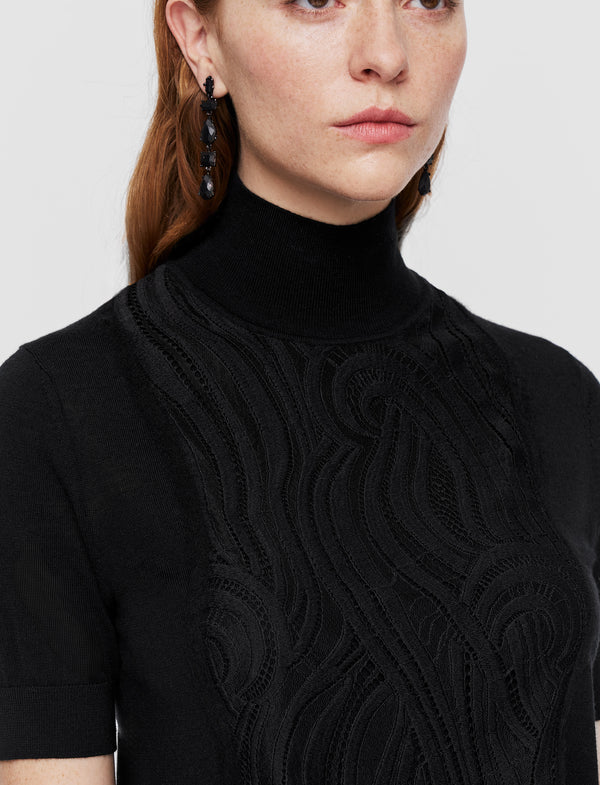Joseph Lace Knit Mock Neck Top Black