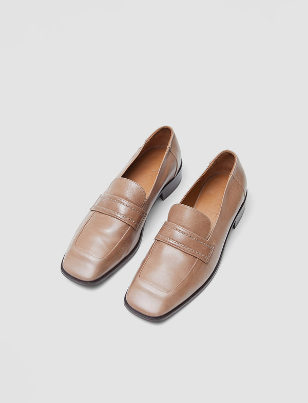 Joseph Leather Penny Loafers Mushroom
