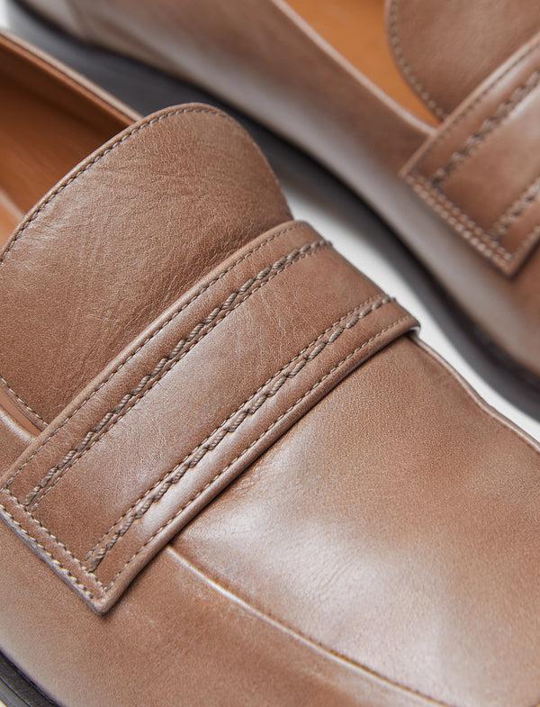 Joseph Leather Penny Loafers Mushroom