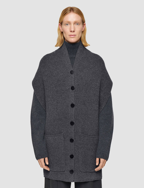 Joseph Light Cardigan Stitch Button Scarf Smoke