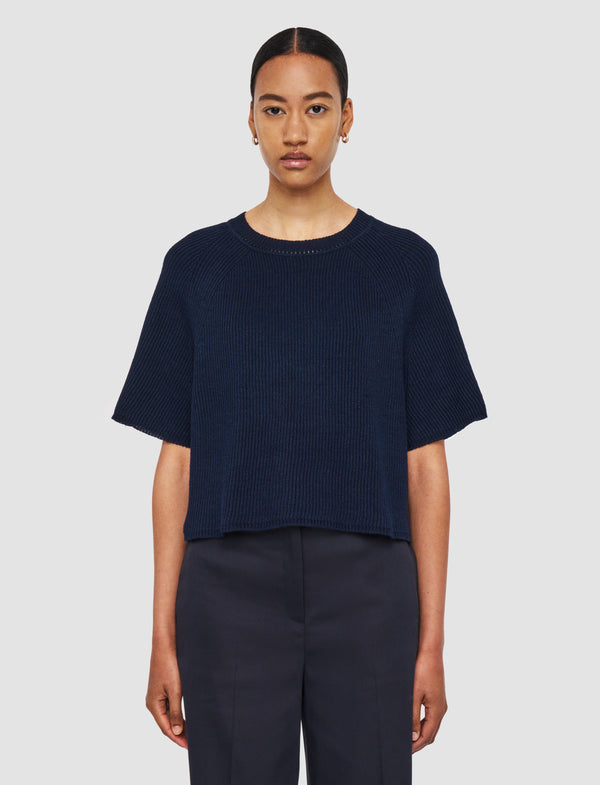Joseph Linen Blend Knit Top Navy