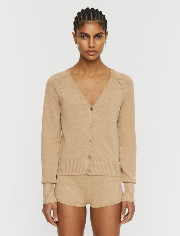 Joseph Linen Blend Knitted Cardigan Sesame