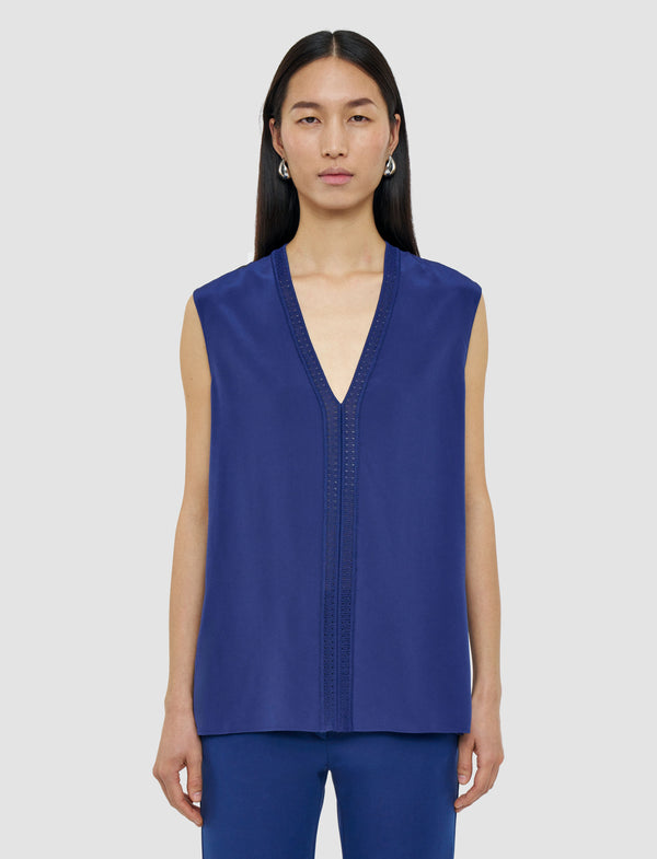 Joseph Louis Crepe De Soie Silk Blouse Cobalt