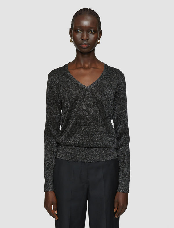 Joseph Lurex Knit V Neck Jumper Black