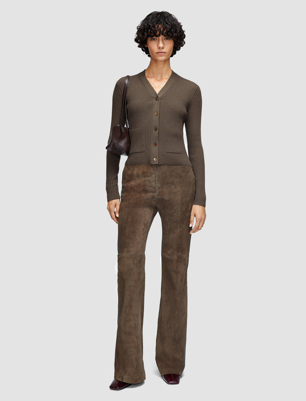 Joseph Merino Rib Knit Cardigan Mushroom