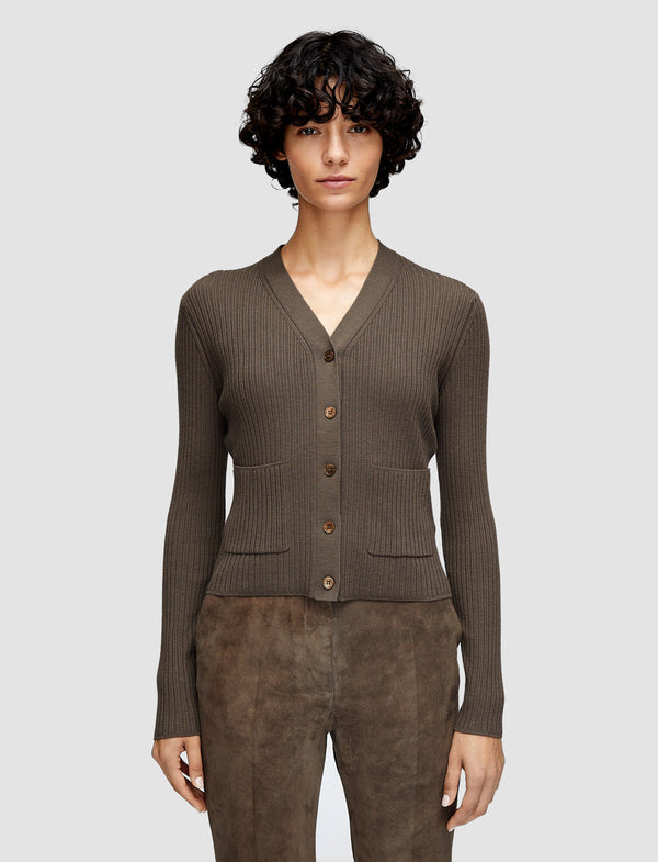 Joseph Merino Rib Knit Cardigan Mushroom