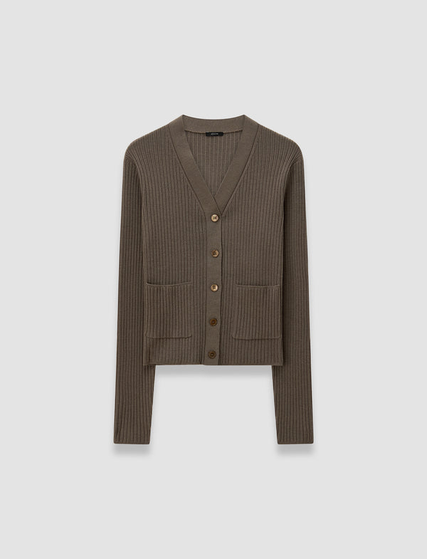 joseph Merino Rib Knit Cardigan Mushroom