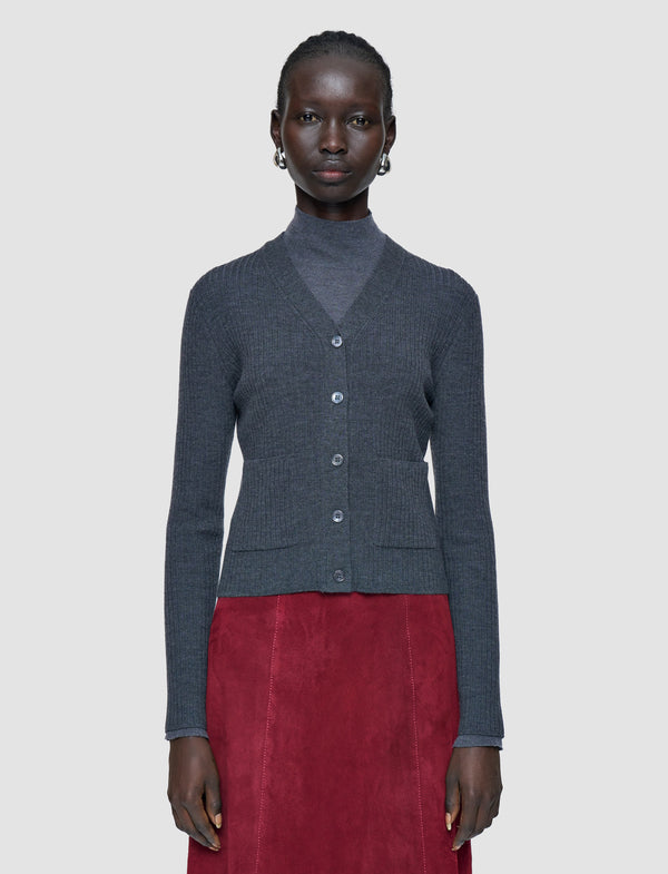 Joseph Merino Rib Knit Cardigan Smoke