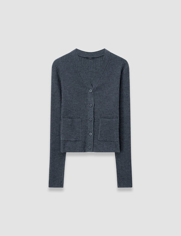 joseph Merino Rib Knit Cardigan Smoke