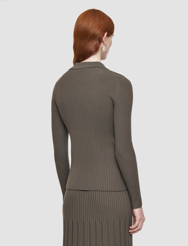 Joseph Merino Rib Knit Polo Top Mushroom