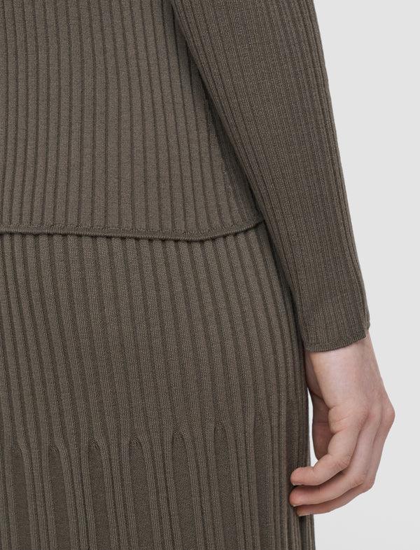 Joseph Merino Rib Knit Polo Top Mushroom