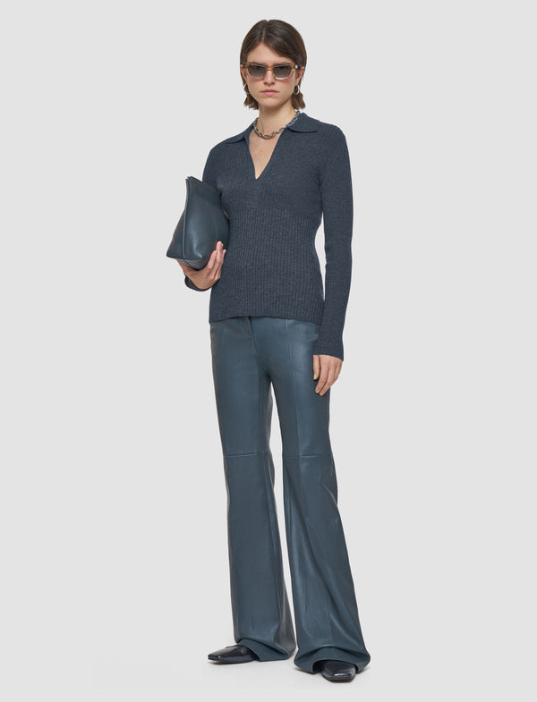 Joseph Merino Rib Knit Polo Top Smoke