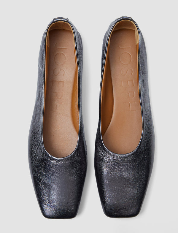 Joseph Metallic Leather Ballerinas Anthracite
