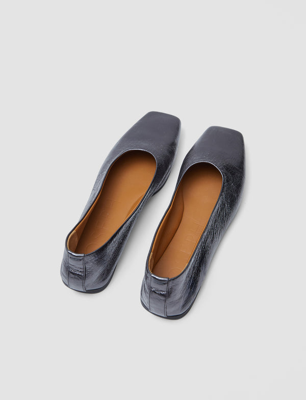 Joseph Metallic Leather Ballerinas Anthracite