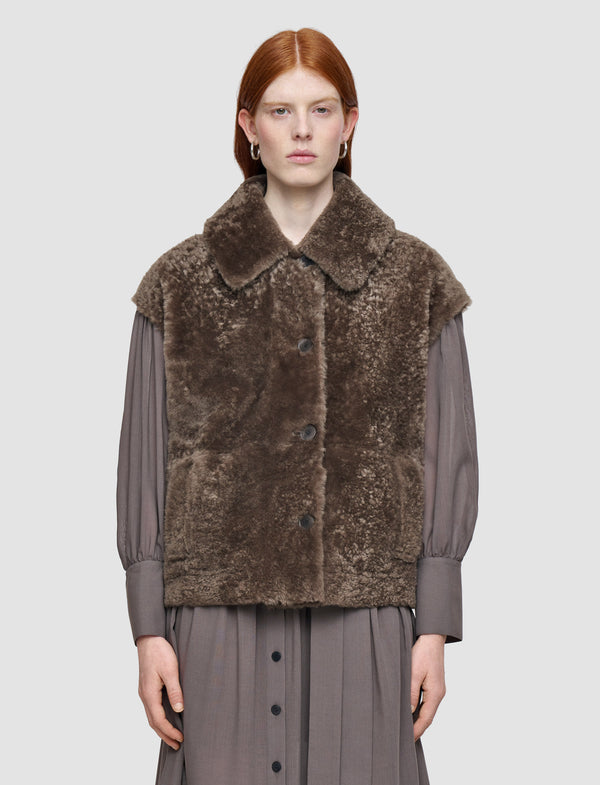Joseph Molin Reversible Shearling Gilet Mushroom