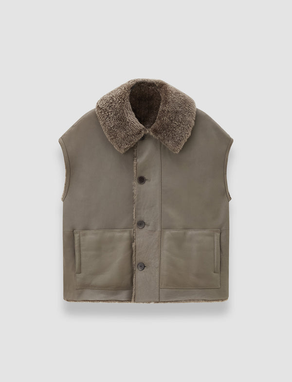 joseph Molin Reversible Shearling Gilet Mushroom