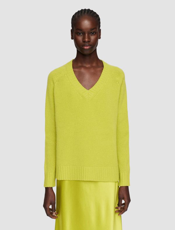 Joseph Open Cashmere V Neck Jumper Ginkgo