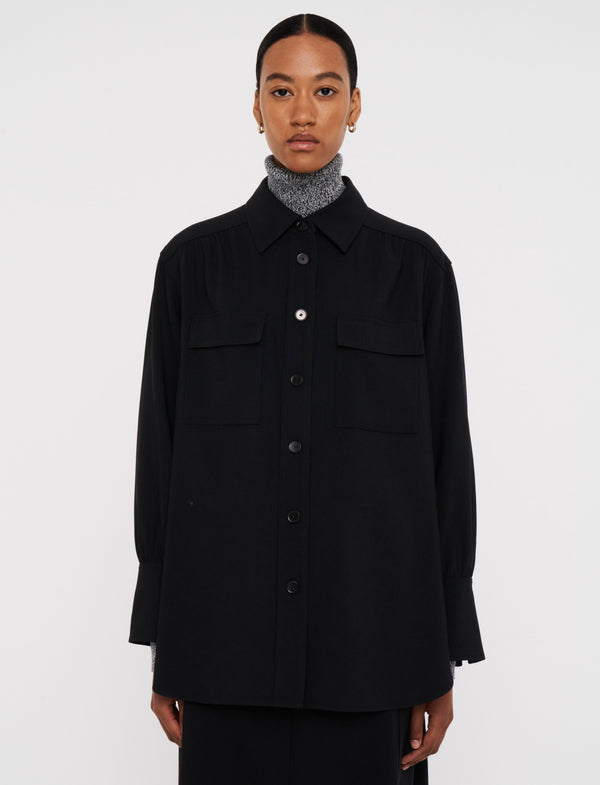 Joseph Perle Fluid Twill Wool Shirt Black