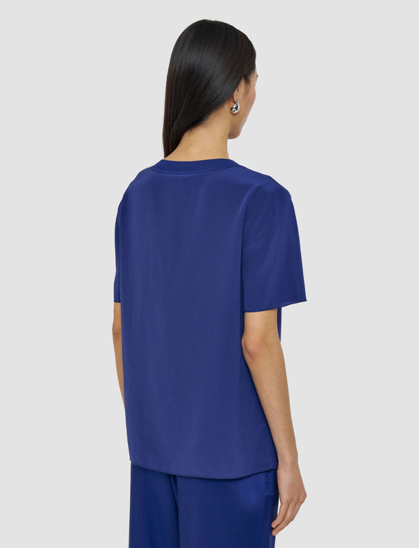 Joseph Rubin Crepe De Soie Silk Blouse Cobalt