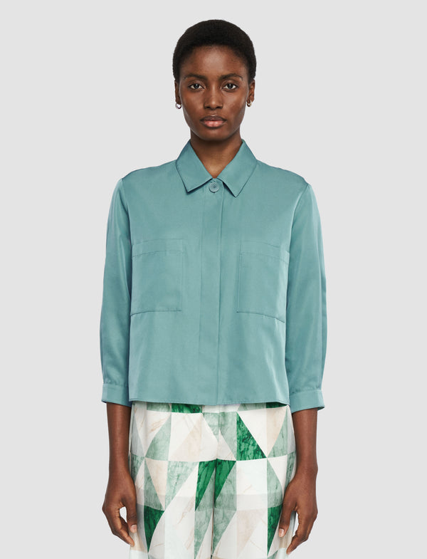 Joseph Satie Soft Cotton Silk Shirt Lagoon