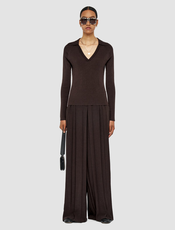 Joseph Satiny Rib Knit Polo Top Ebony