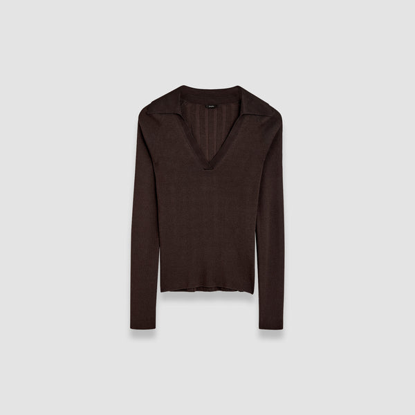 joseph Satiny Rib Knit Polo Top Ebony