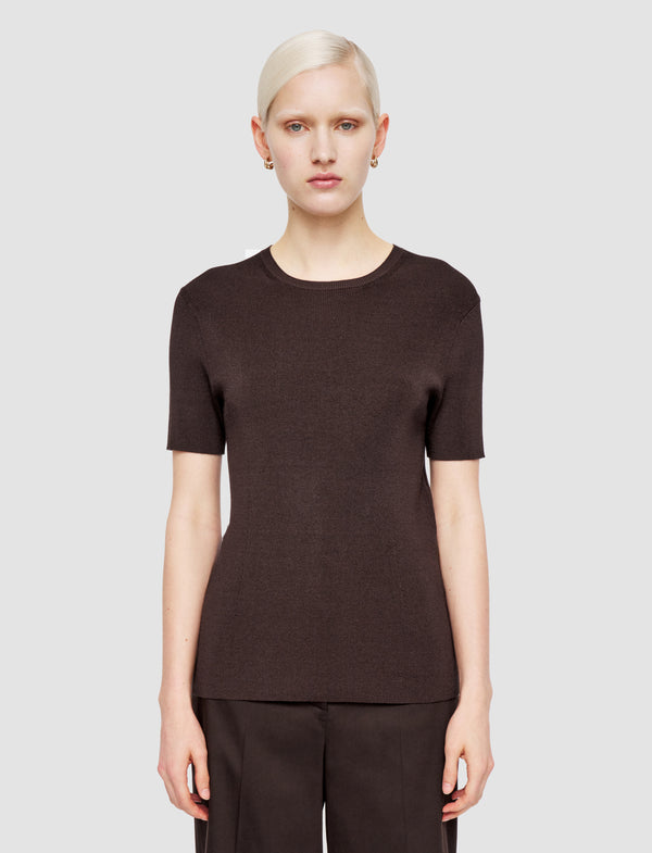 Joseph Satiny Rib Knit Top Ebony