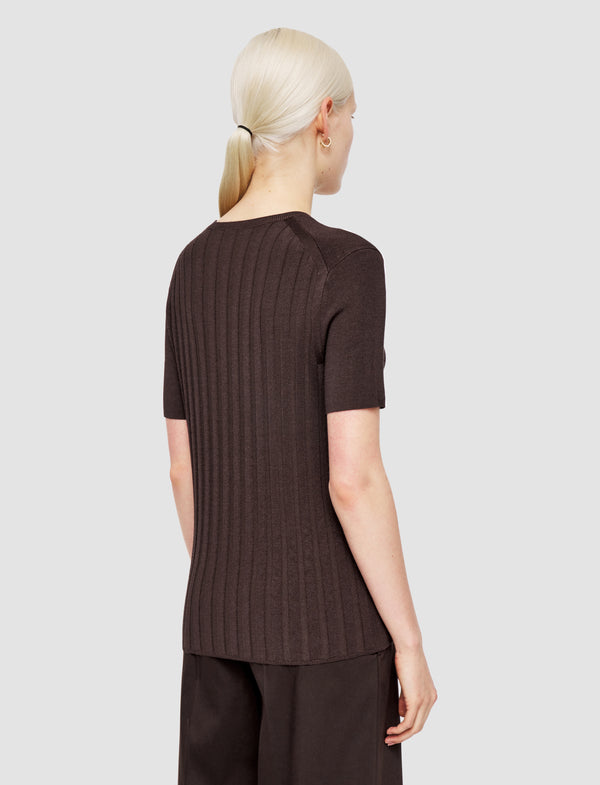 Joseph Satiny Rib Knit Top Ebony