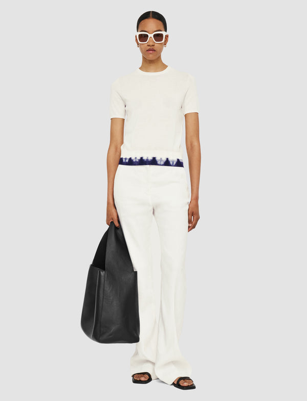 Joseph Silk Cotton Knit Top Ivory/Navy