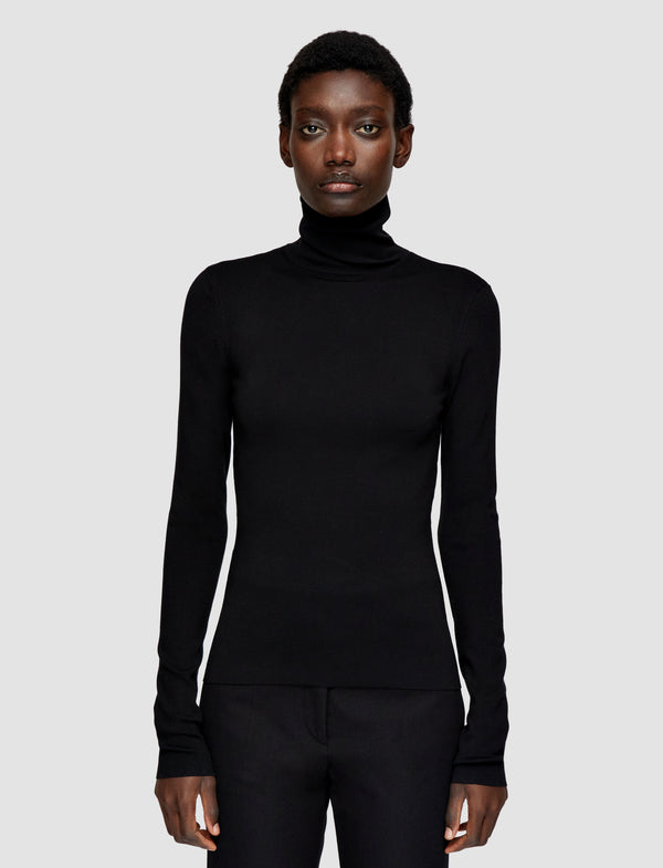 Joseph Silk Stretch High Neck Top Black