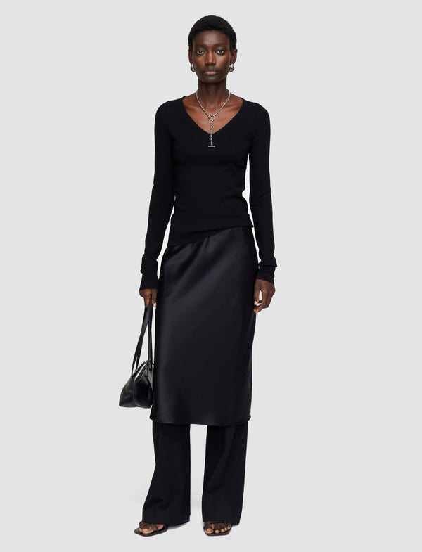 Joseph Silk Stretch V Neck Top Black