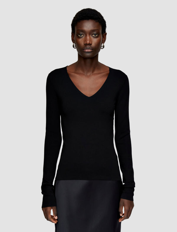 Joseph Silk Stretch V Neck Top Black