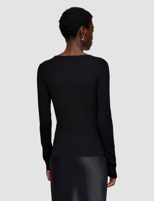 Joseph Silk Stretch V Neck Top Black