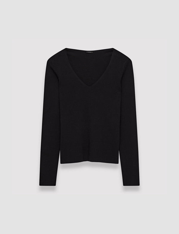 joseph Silk Stretch V Neck Top Black